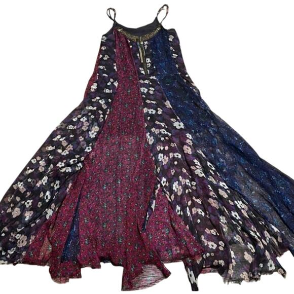 Free People Patchwork Panel Paneled Boho Bohemian Beaded Dress - Picture 6 of 8